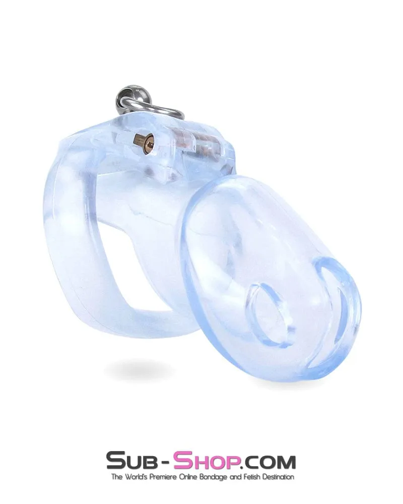 4771M      Long Clear Locking Cock Cage Chastity with Lead Ring with Medium Cock Cuff