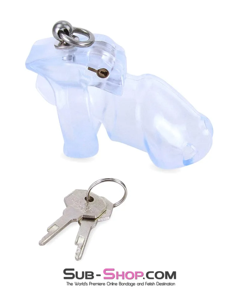 4771M      Long Clear Locking Cock Cage Chastity with Lead Ring with Medium Cock Cuff