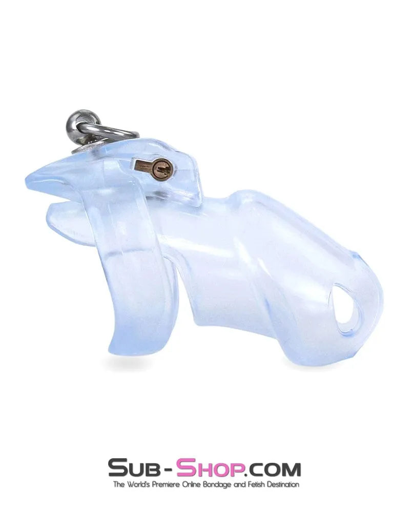 4771M      Long Clear Locking Cock Cage Chastity with Lead Ring with Medium Cock Cuff