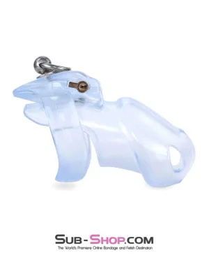 4771M      Long Clear Locking Cock Cage Chastity with Lead Ring with Medium Cock Cuff