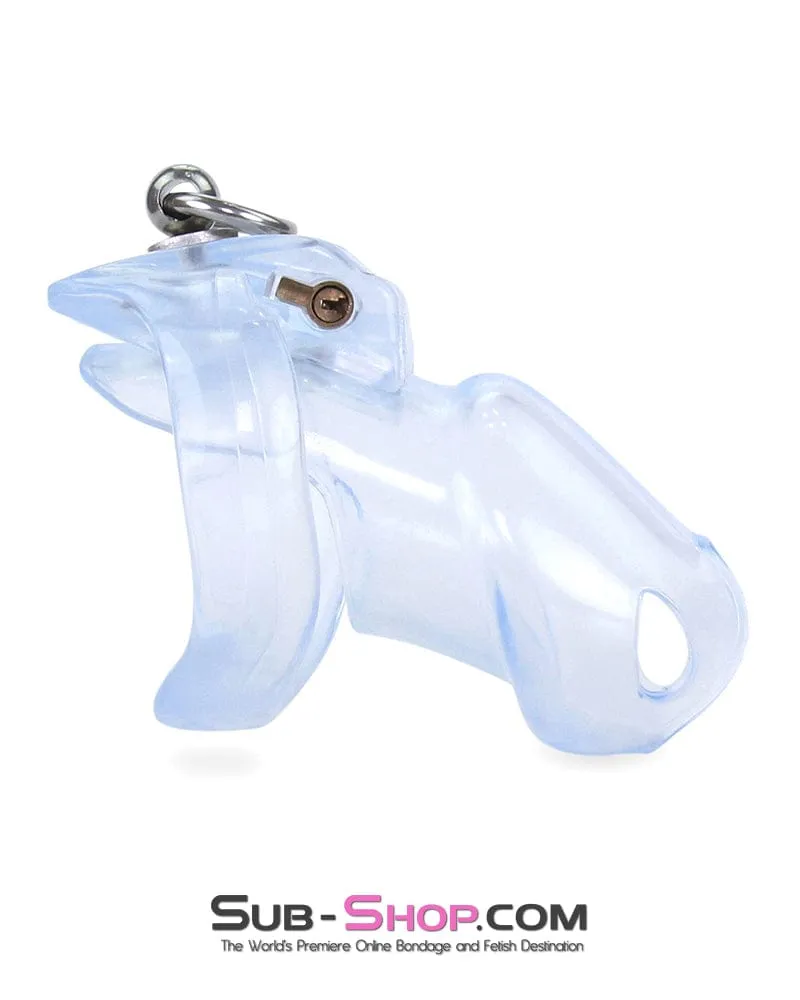 5721M      Long Clear Locking Cock Cage Chastity with Lead Ring with Large Cock Cuff