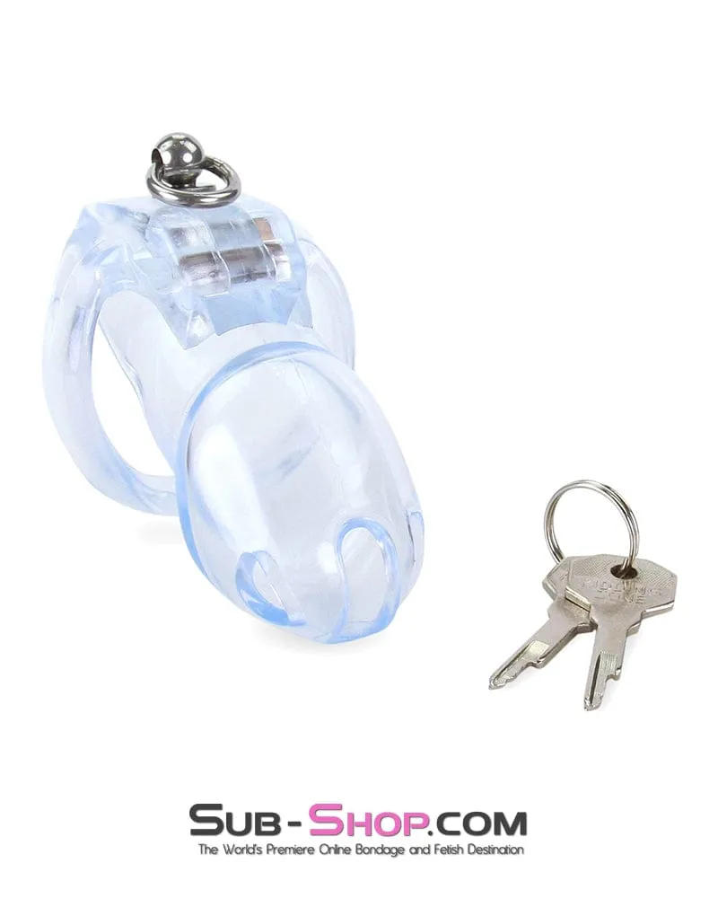 5721M      Long Clear Locking Cock Cage Chastity with Lead Ring with Large Cock Cuff