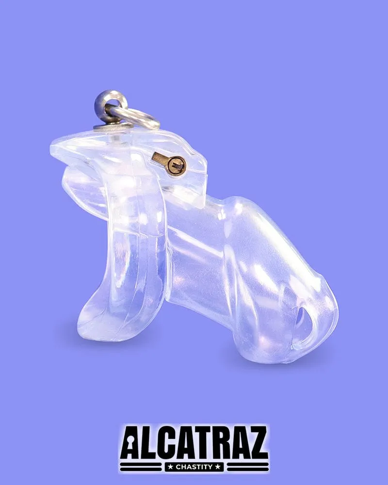 5721M      Long Clear Locking Cock Cage Chastity with Lead Ring with Large Cock Cuff