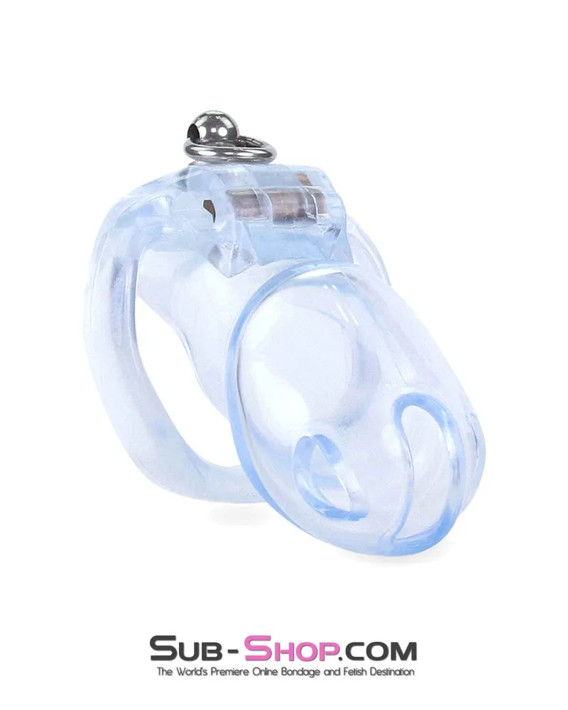 5721M      Long Clear Locking Cock Cage Chastity with Lead Ring with Large Cock Cuff
