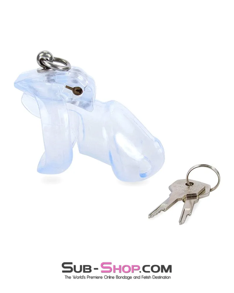 5721M      Long Clear Locking Cock Cage Chastity with Lead Ring with Large Cock Cuff