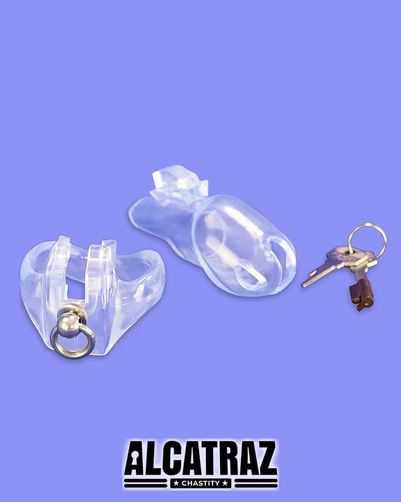 5721M      Long Clear Locking Cock Cage Chastity with Lead Ring with Large Cock Cuff