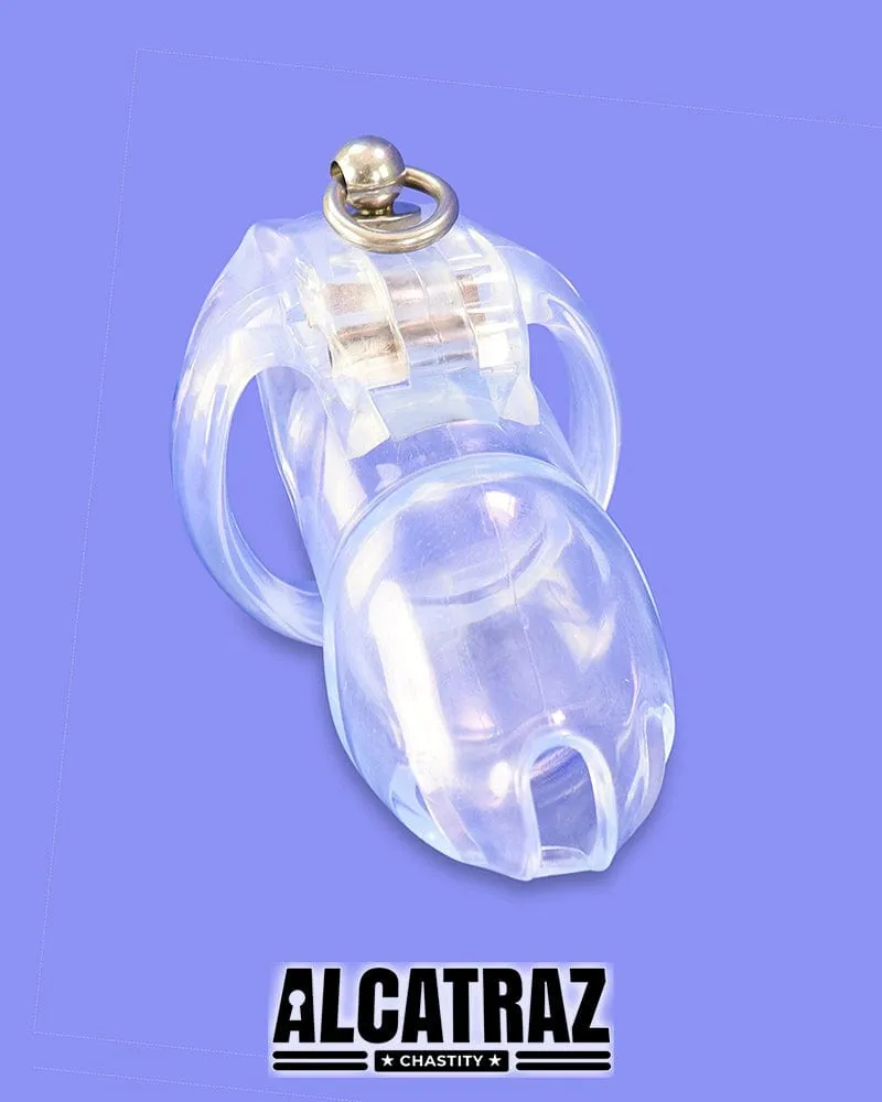 5721M      Long Clear Locking Cock Cage Chastity with Lead Ring with Large Cock Cuff