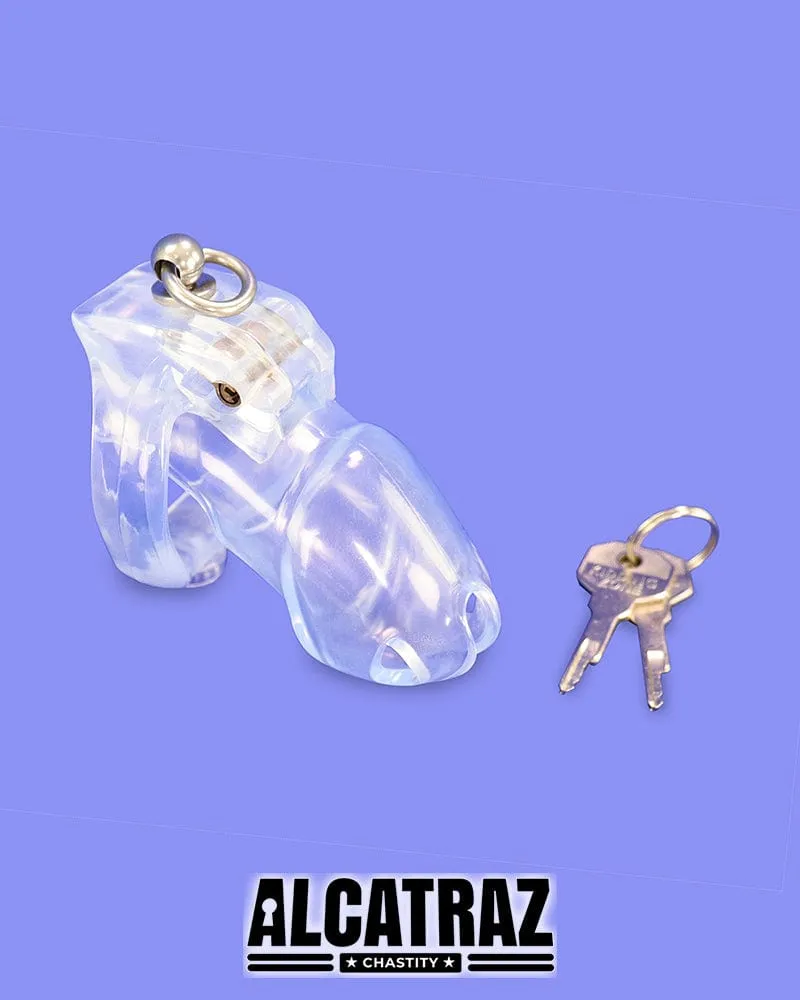 5721M      Long Clear Locking Cock Cage Chastity with Lead Ring with Large Cock Cuff