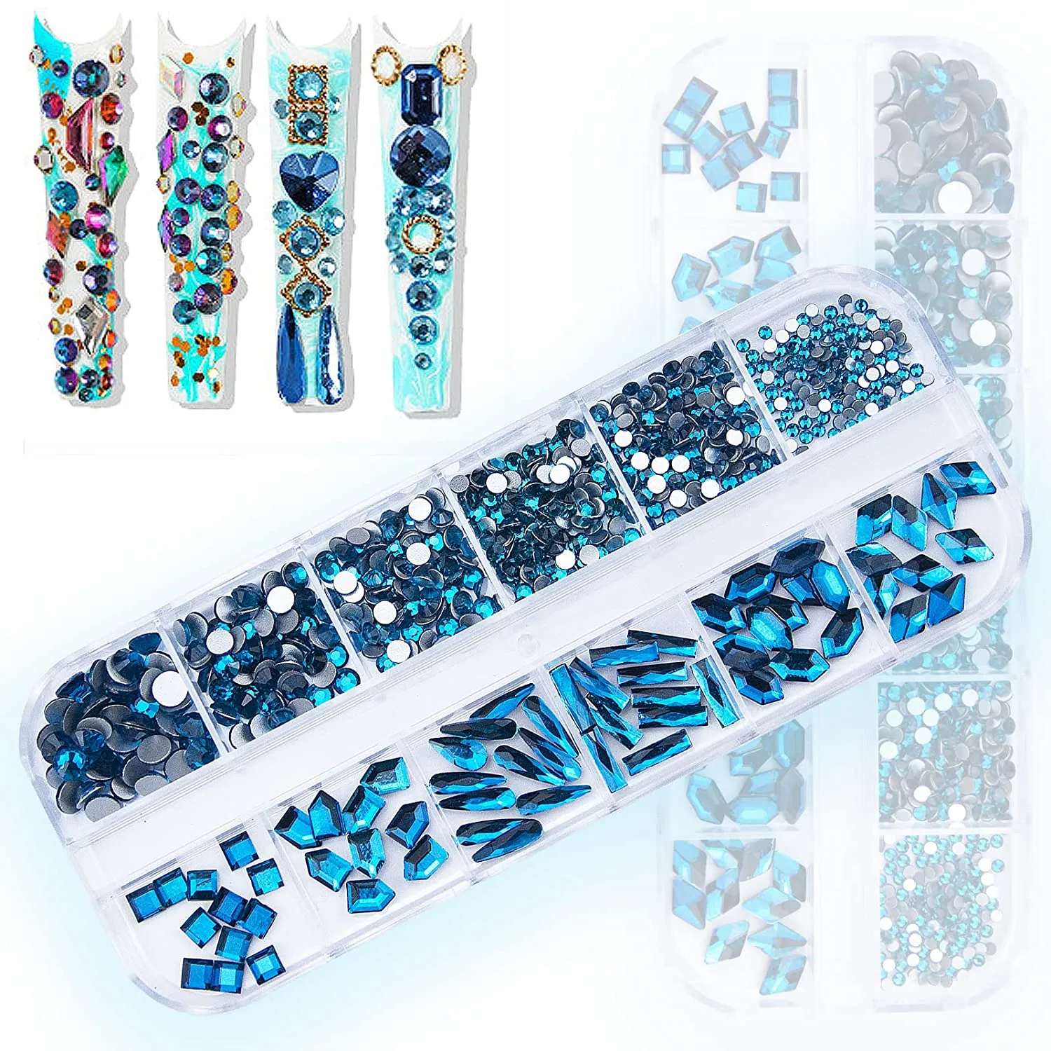 660Pcs Champagne Gold Crystal Rhinestones Nail Art Flat Back Round Multi Sized Shapes Stones Gem Rhinestone Beads for Nail Art DIY Jewelry Crafts Accessories