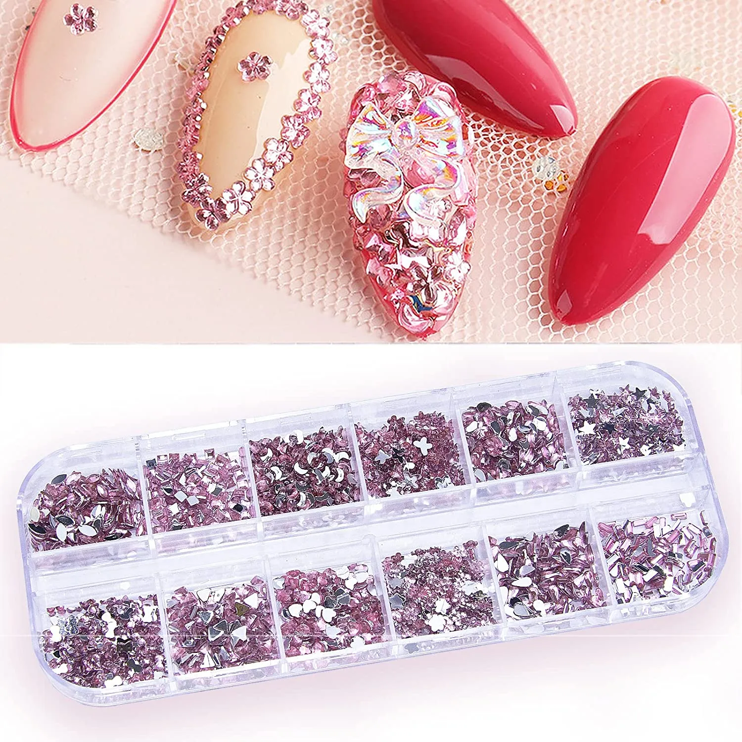 660Pcs Champagne Gold Crystal Rhinestones Nail Art Flat Back Round Multi Sized Shapes Stones Gem Rhinestone Beads for Nail Art DIY Jewelry Crafts Accessories
