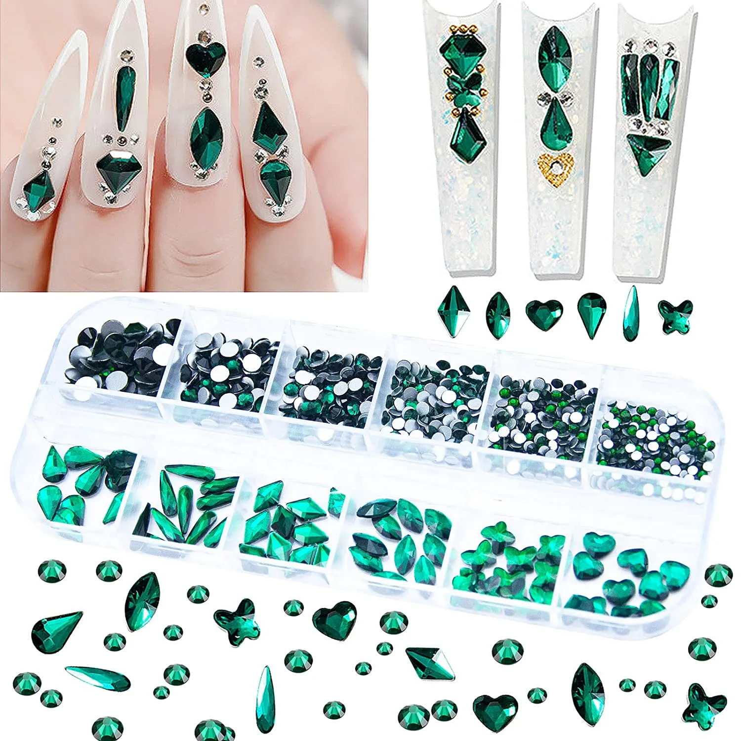 660Pcs Champagne Gold Crystal Rhinestones Nail Art Flat Back Round Multi Sized Shapes Stones Gem Rhinestone Beads for Nail Art DIY Jewelry Crafts Accessories