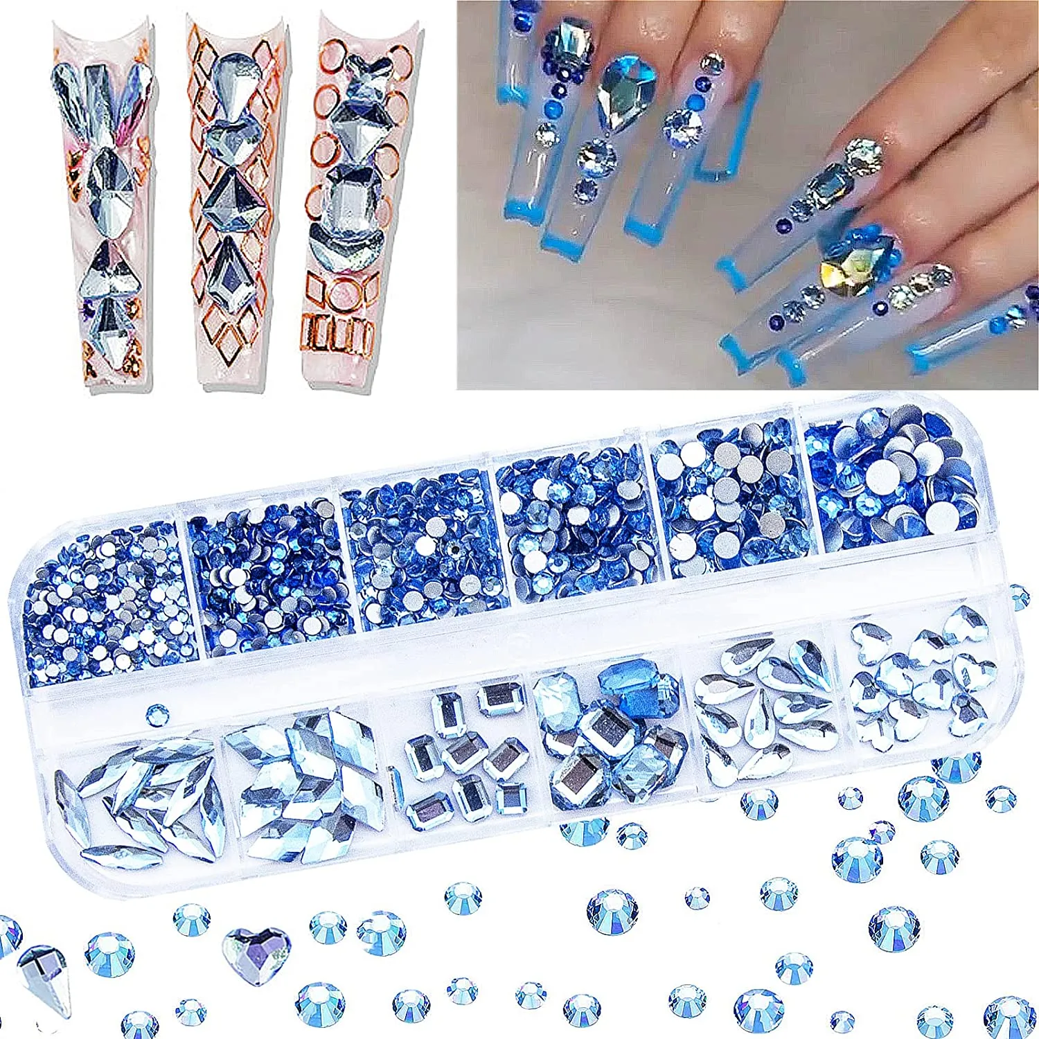 660Pcs Champagne Gold Crystal Rhinestones Nail Art Flat Back Round Multi Sized Shapes Stones Gem Rhinestone Beads for Nail Art DIY Jewelry Crafts Accessories