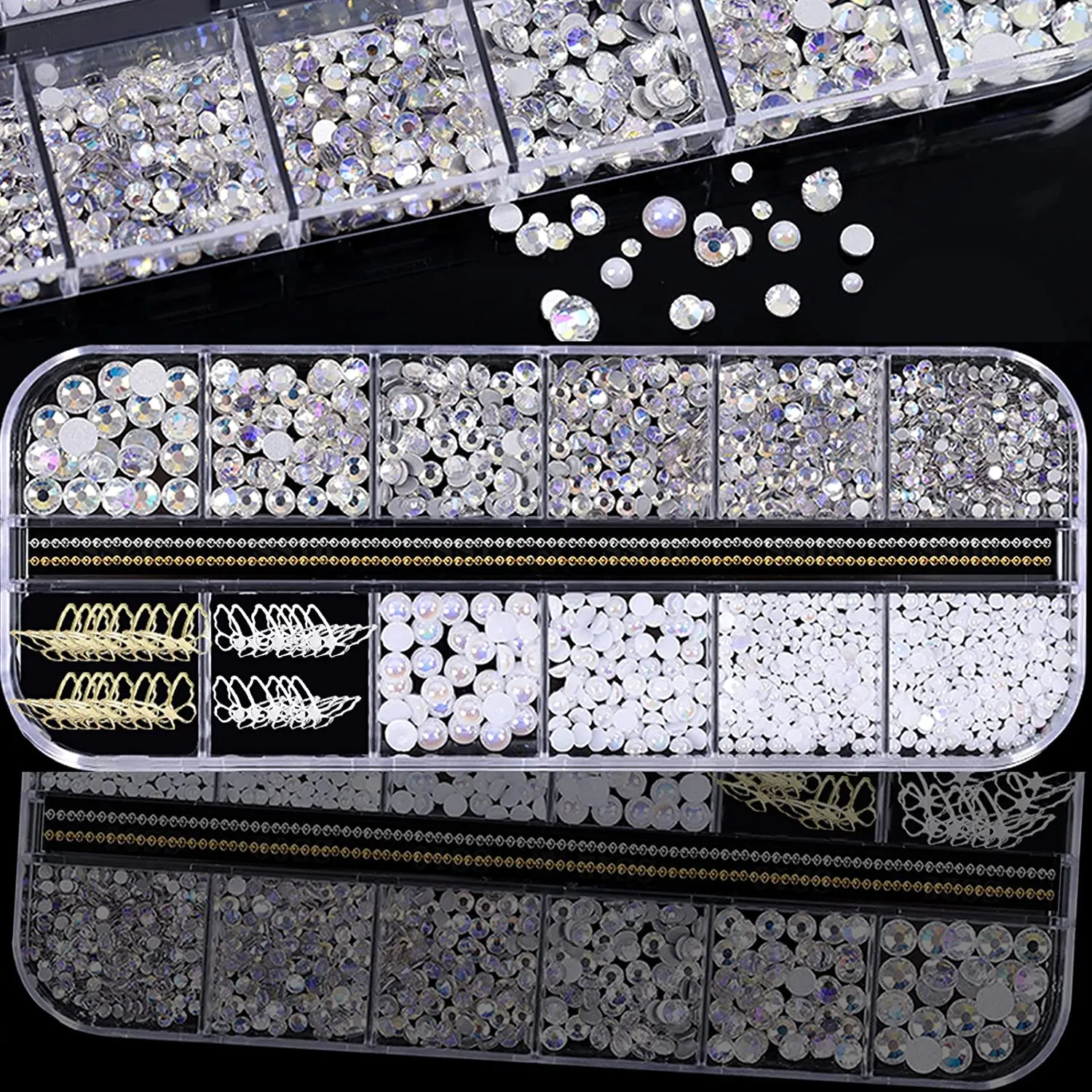 660Pcs Champagne Gold Crystal Rhinestones Nail Art Flat Back Round Multi Sized Shapes Stones Gem Rhinestone Beads for Nail Art DIY Jewelry Crafts Accessories