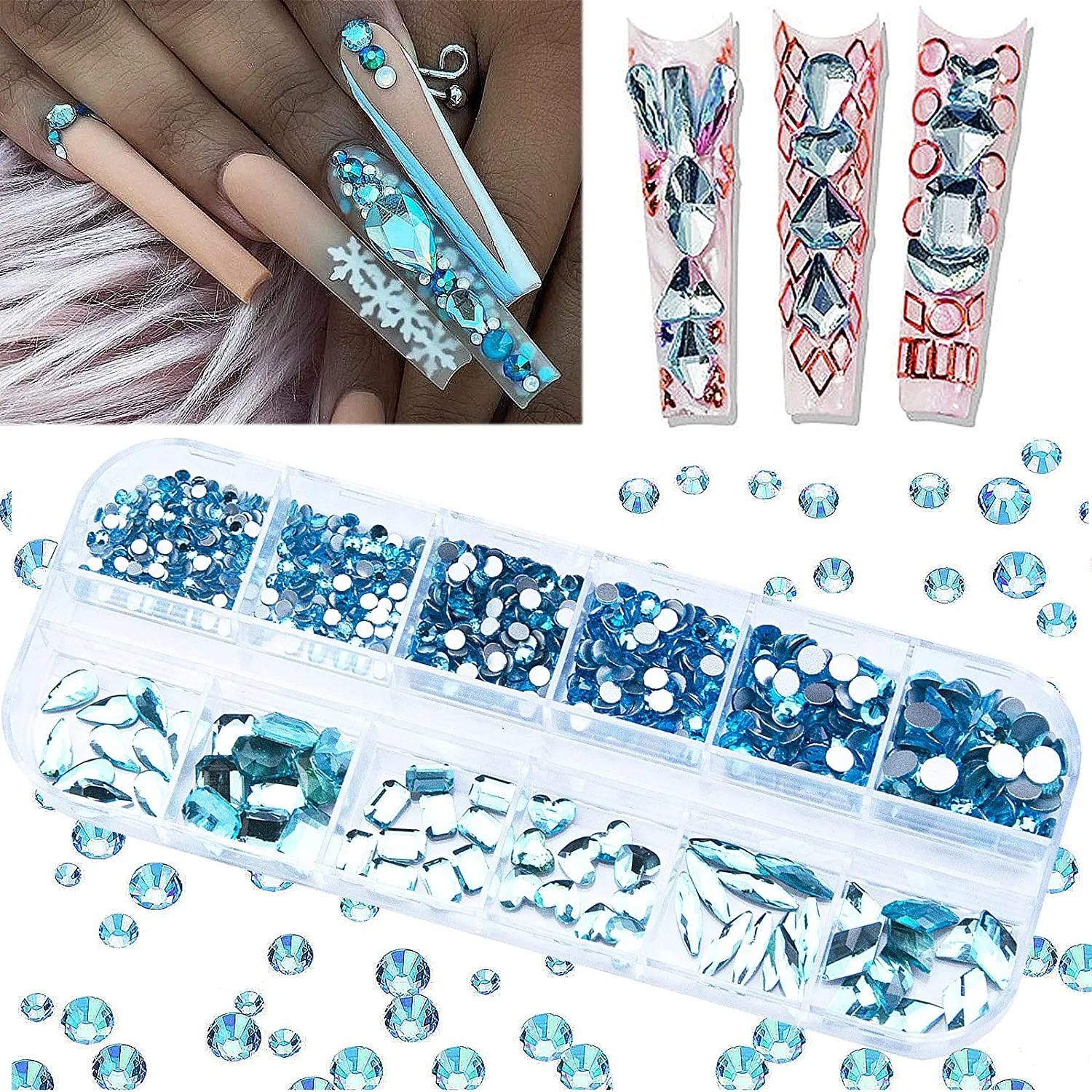 660Pcs Champagne Gold Crystal Rhinestones Nail Art Flat Back Round Multi Sized Shapes Stones Gem Rhinestone Beads for Nail Art DIY Jewelry Crafts Accessories