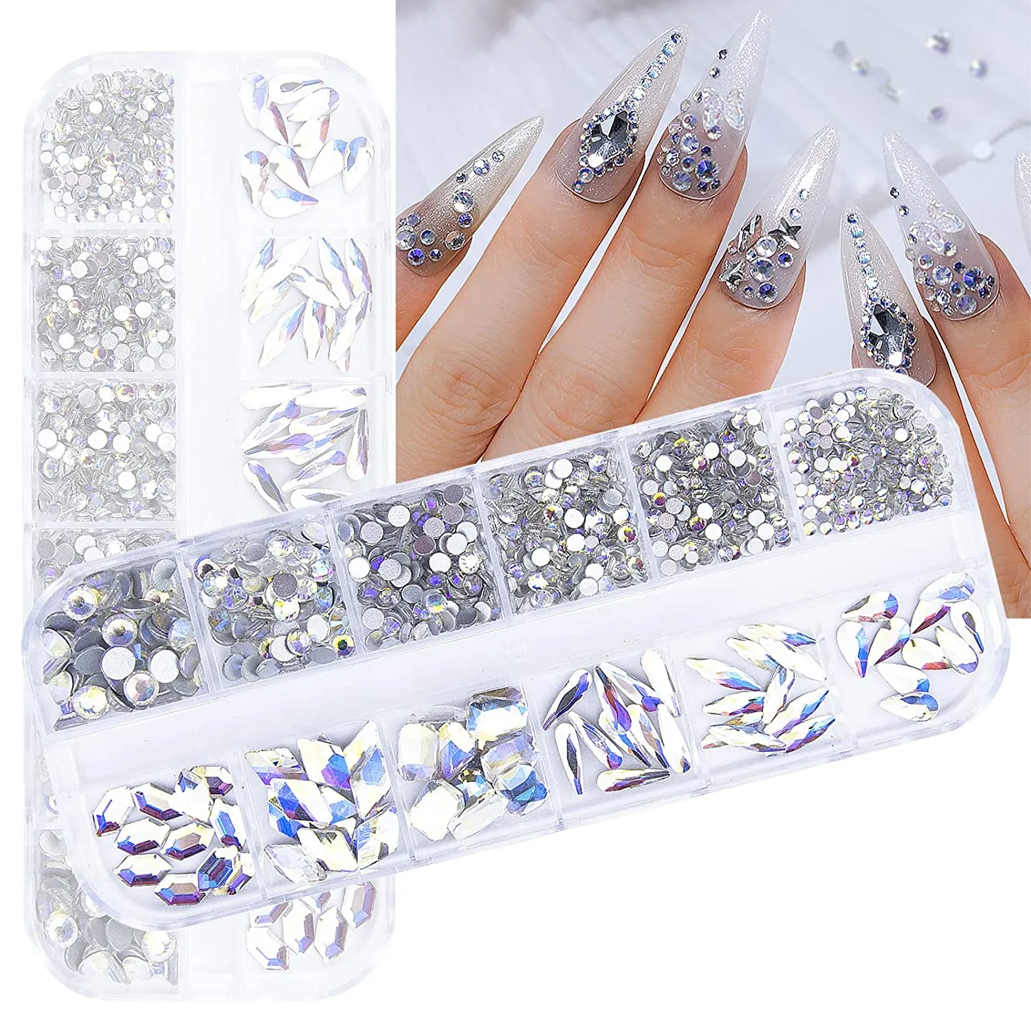 660Pcs Champagne Gold Crystal Rhinestones Nail Art Flat Back Round Multi Sized Shapes Stones Gem Rhinestone Beads for Nail Art DIY Jewelry Crafts Accessories