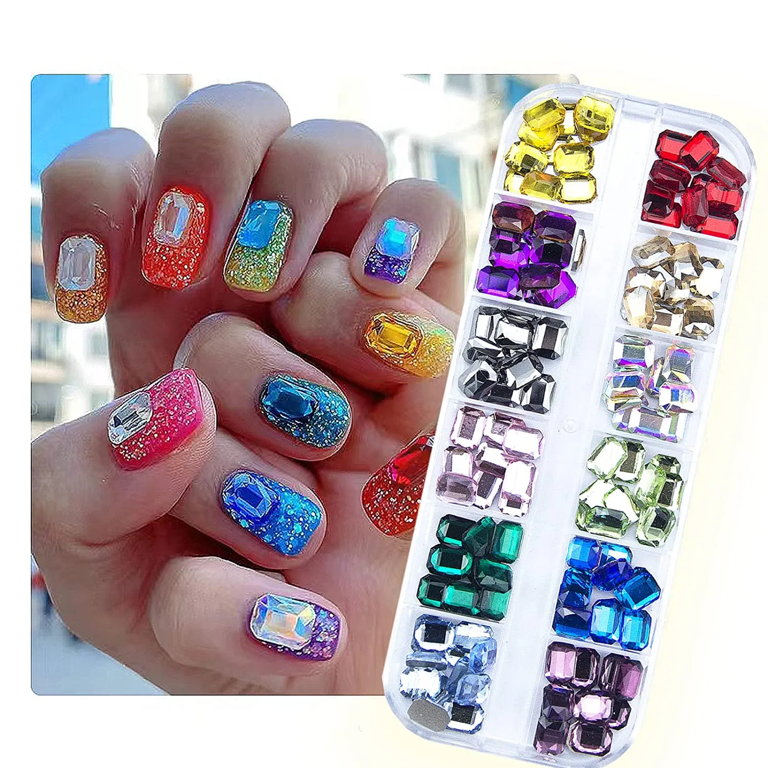 660Pcs Champagne Gold Crystal Rhinestones Nail Art Flat Back Round Multi Sized Shapes Stones Gem Rhinestone Beads for Nail Art DIY Jewelry Crafts Accessories