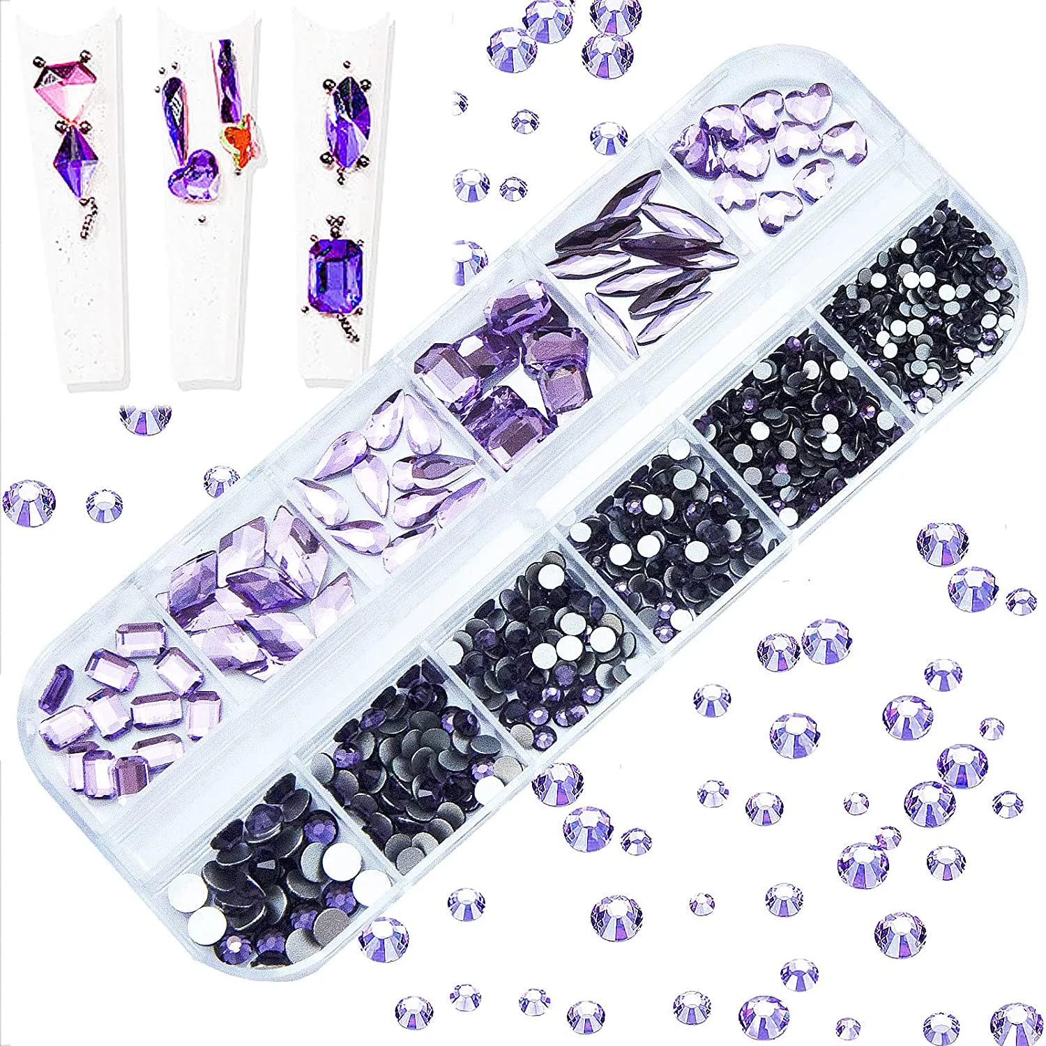 660Pcs Champagne Gold Crystal Rhinestones Nail Art Flat Back Round Multi Sized Shapes Stones Gem Rhinestone Beads for Nail Art DIY Jewelry Crafts Accessories