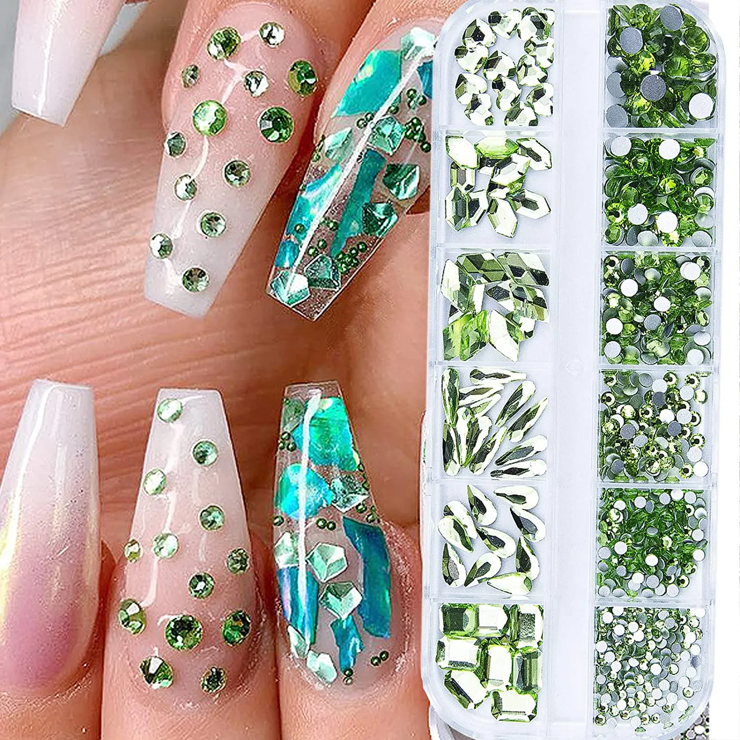 660Pcs Champagne Gold Crystal Rhinestones Nail Art Flat Back Round Multi Sized Shapes Stones Gem Rhinestone Beads for Nail Art DIY Jewelry Crafts Accessories