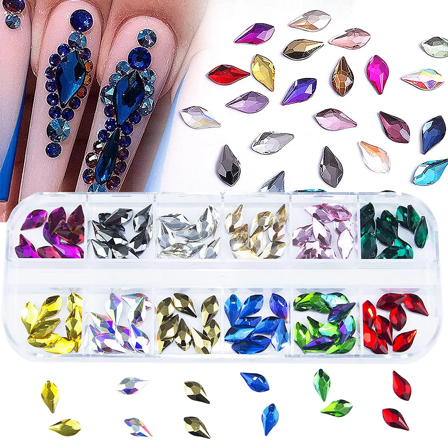 660Pcs Champagne Gold Crystal Rhinestones Nail Art Flat Back Round Multi Sized Shapes Stones Gem Rhinestone Beads for Nail Art DIY Jewelry Crafts Accessories