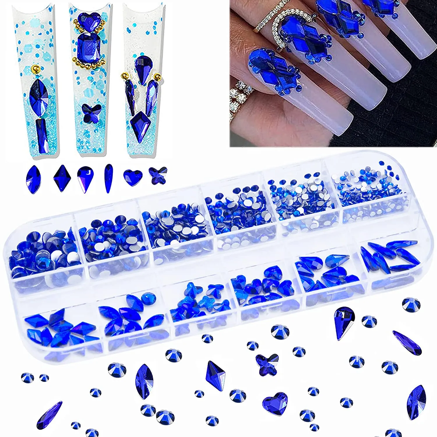 660Pcs Champagne Gold Crystal Rhinestones Nail Art Flat Back Round Multi Sized Shapes Stones Gem Rhinestone Beads for Nail Art DIY Jewelry Crafts Accessories