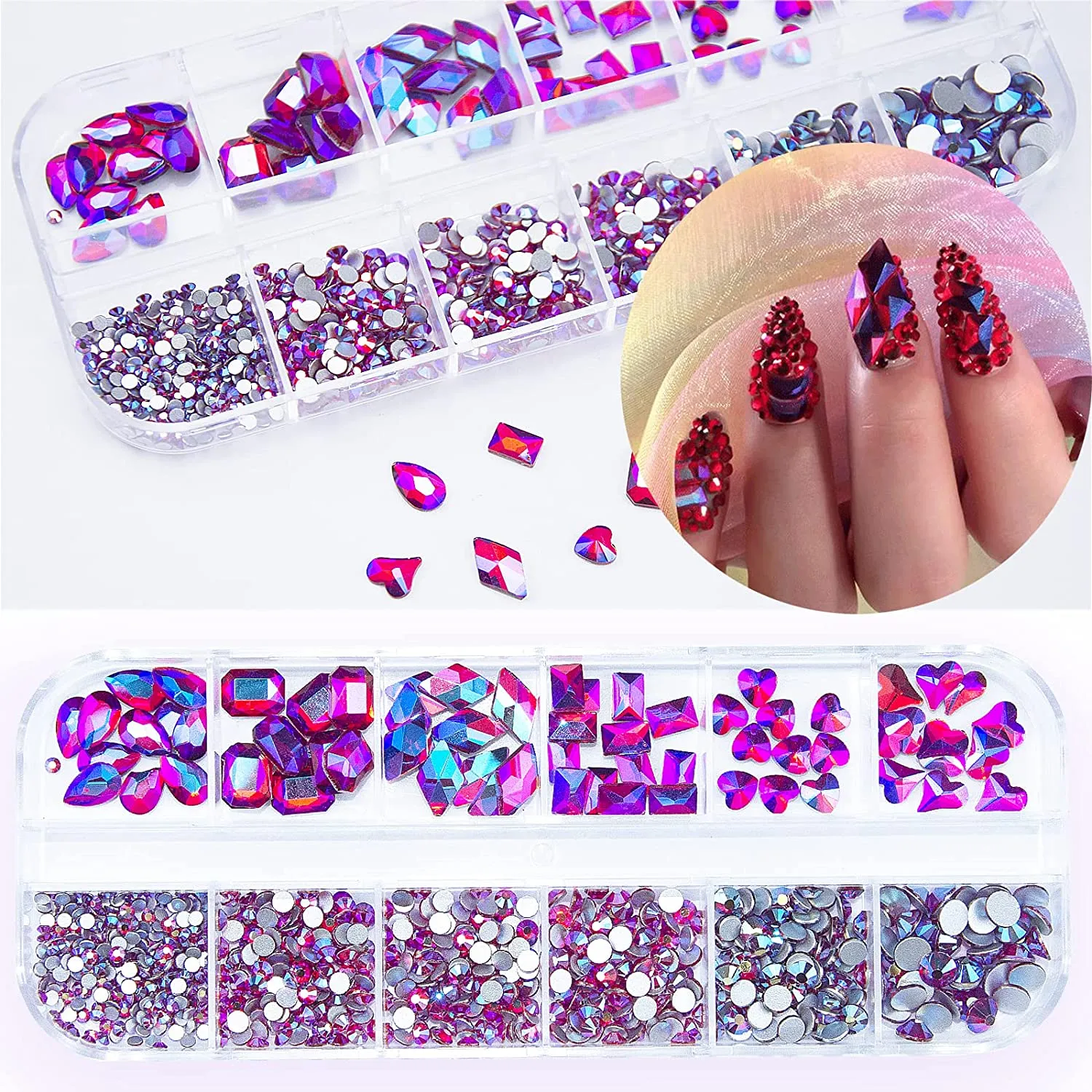 660Pcs Champagne Gold Crystal Rhinestones Nail Art Flat Back Round Multi Sized Shapes Stones Gem Rhinestone Beads for Nail Art DIY Jewelry Crafts Accessories