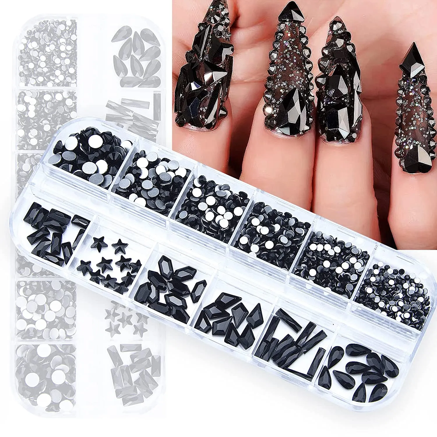660Pcs Champagne Gold Crystal Rhinestones Nail Art Flat Back Round Multi Sized Shapes Stones Gem Rhinestone Beads for Nail Art DIY Jewelry Crafts Accessories