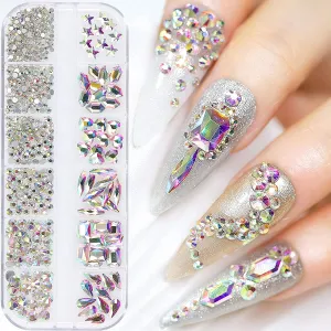 660Pcs Champagne Gold Crystal Rhinestones Nail Art Flat Back Round Multi Sized Shapes Stones Gem Rhinestone Beads for Nail Art DIY Jewelry Crafts Accessories