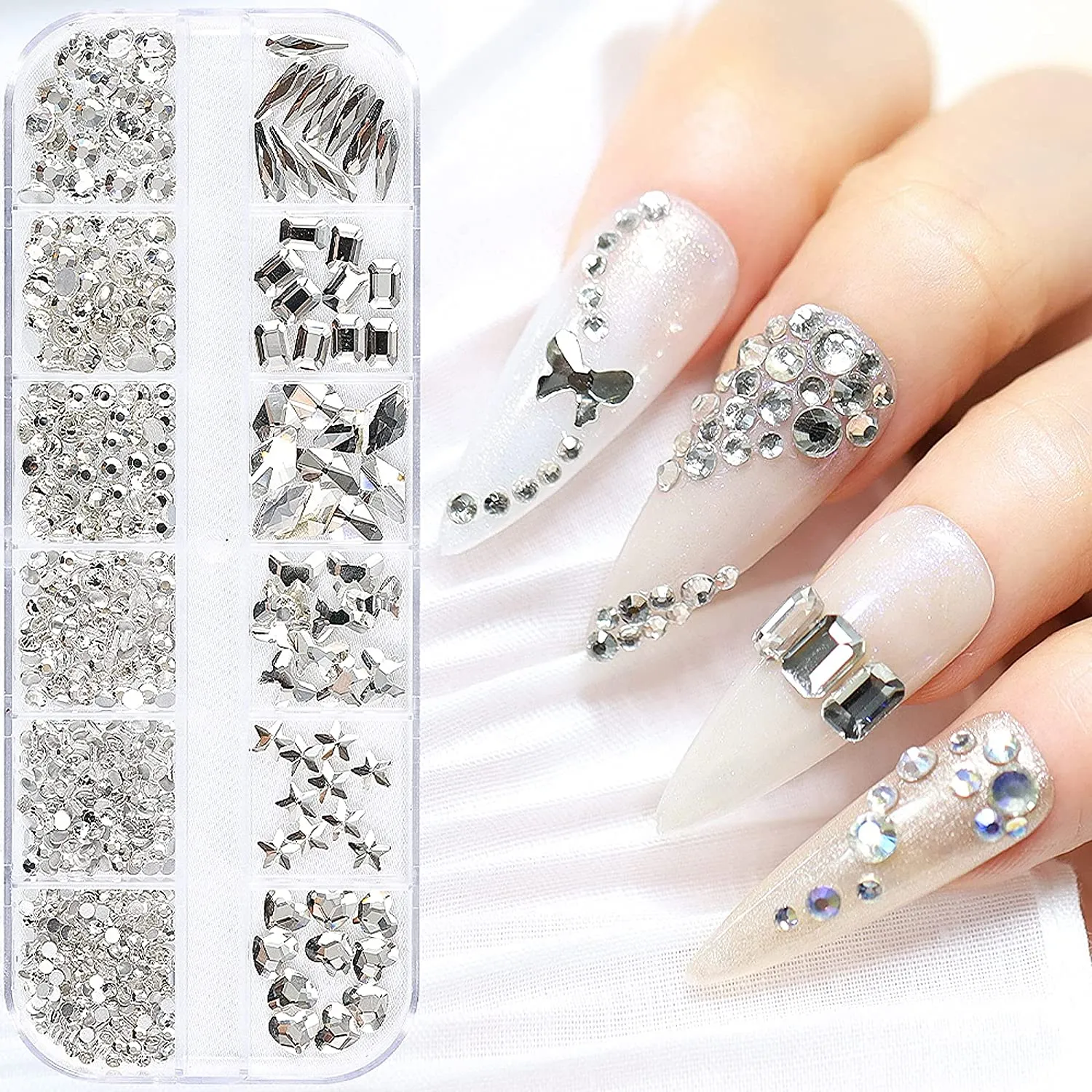 660Pcs Champagne Gold Crystal Rhinestones Nail Art Flat Back Round Multi Sized Shapes Stones Gem Rhinestone Beads for Nail Art DIY Jewelry Crafts Accessories