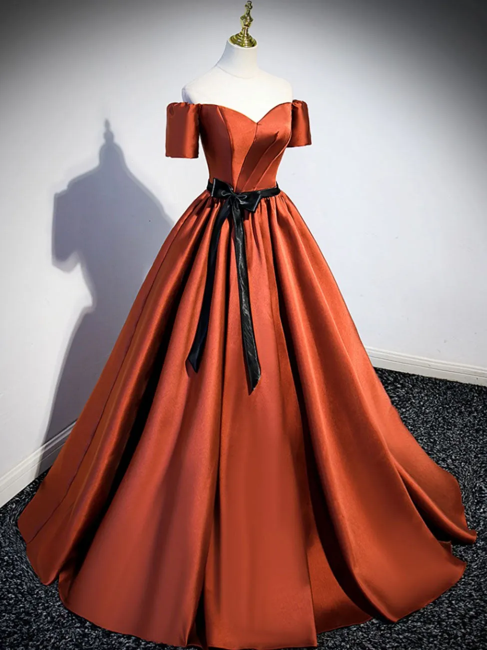 A-Line Orange Satin Long Prom Dresses, Orange Formal Graduation Dress