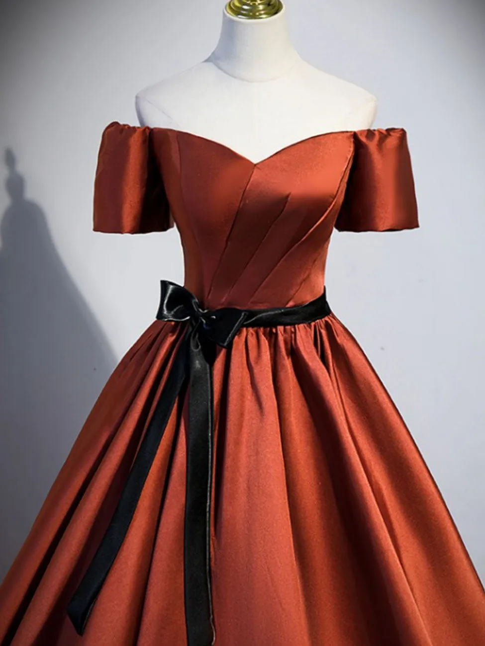 A-Line Orange Satin Long Prom Dresses, Orange Formal Graduation Dress