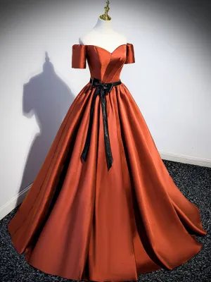 A-Line Orange Satin Long Prom Dresses, Orange Formal Graduation Dress