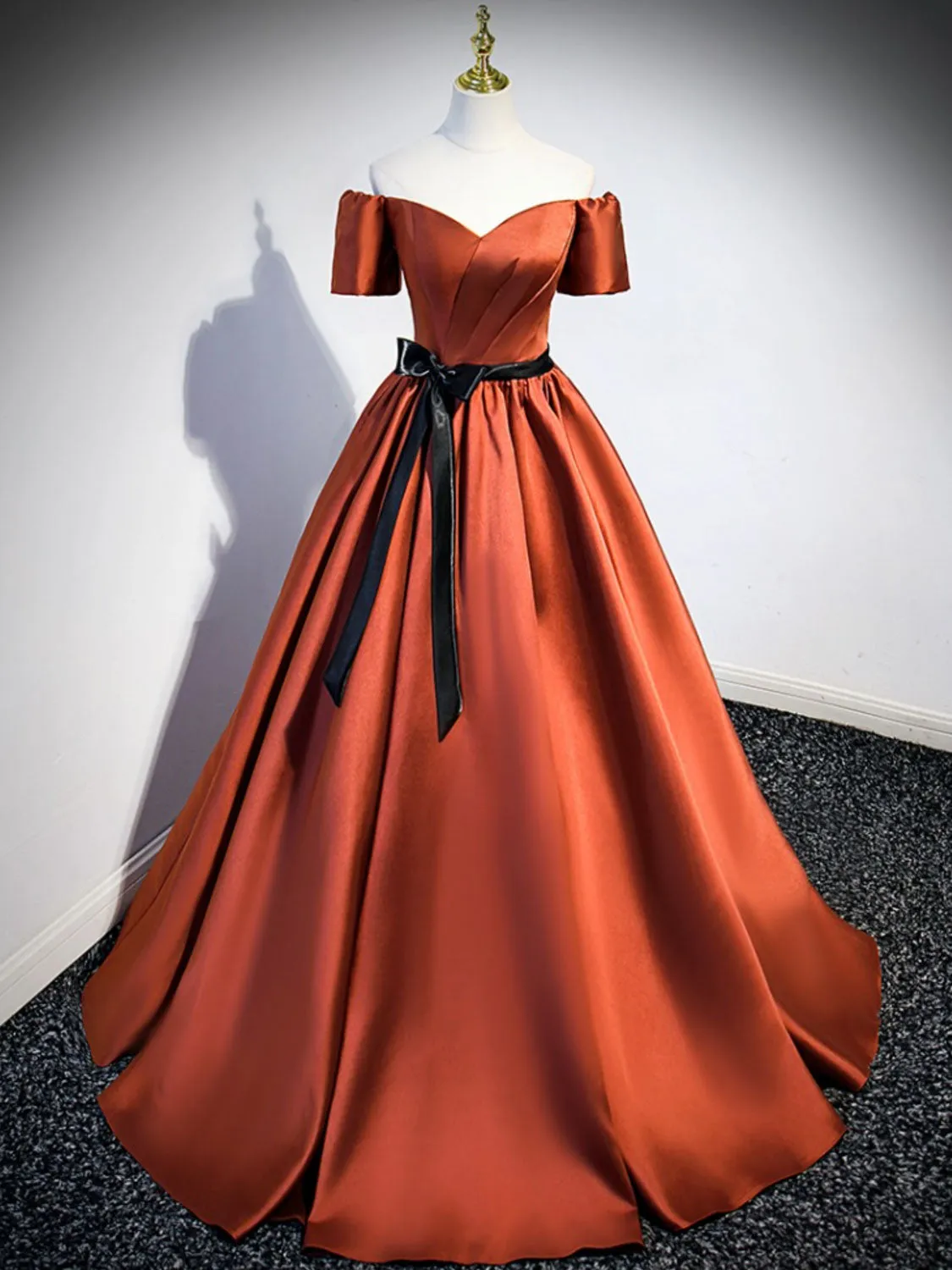 A-Line Orange Satin Long Prom Dresses, Orange Formal Graduation Dress