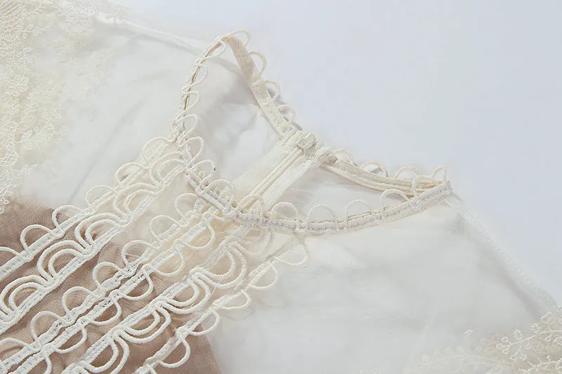 A-line sleeveless lace temperament embroidered court midi dress