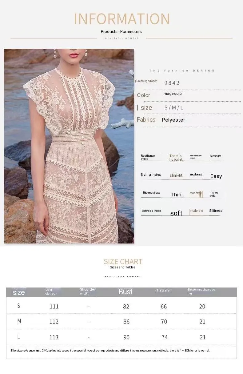 A-line sleeveless lace temperament embroidered court midi dress
