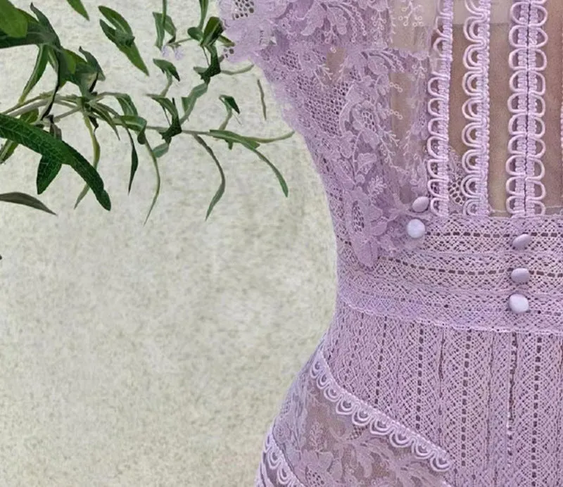 A-line sleeveless lace temperament embroidered court midi dress