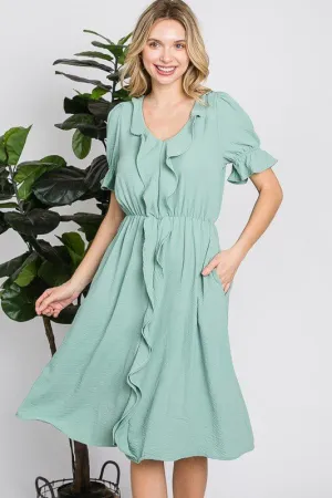 A Timeless Beauty Ruffle Front Dress in Sage