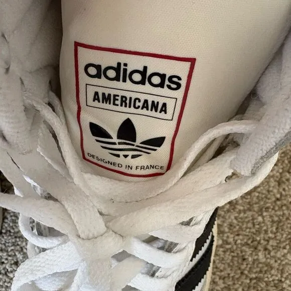 Adidas - Unisex Americana Hi Retro Shoes -‎ Men's 5 / Women's 6.5 - White &amp; Navy