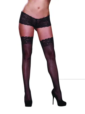 AIS Dreamgirl One Size Queen Black Fishnet Thigh High Stockings with Lace Top 0006X Not Available For Local Delivery