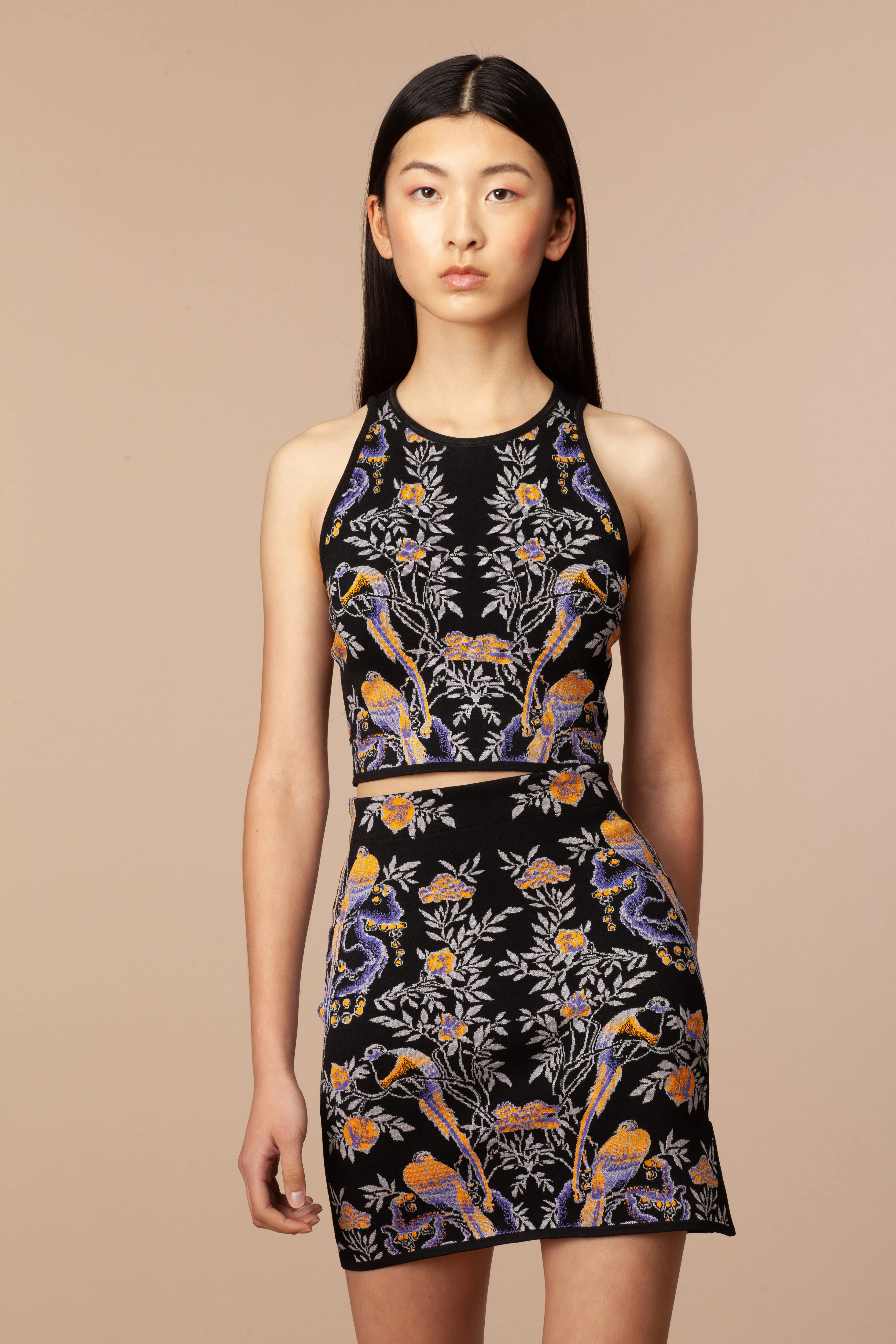Alessia  Bird Jacquard Top in Black