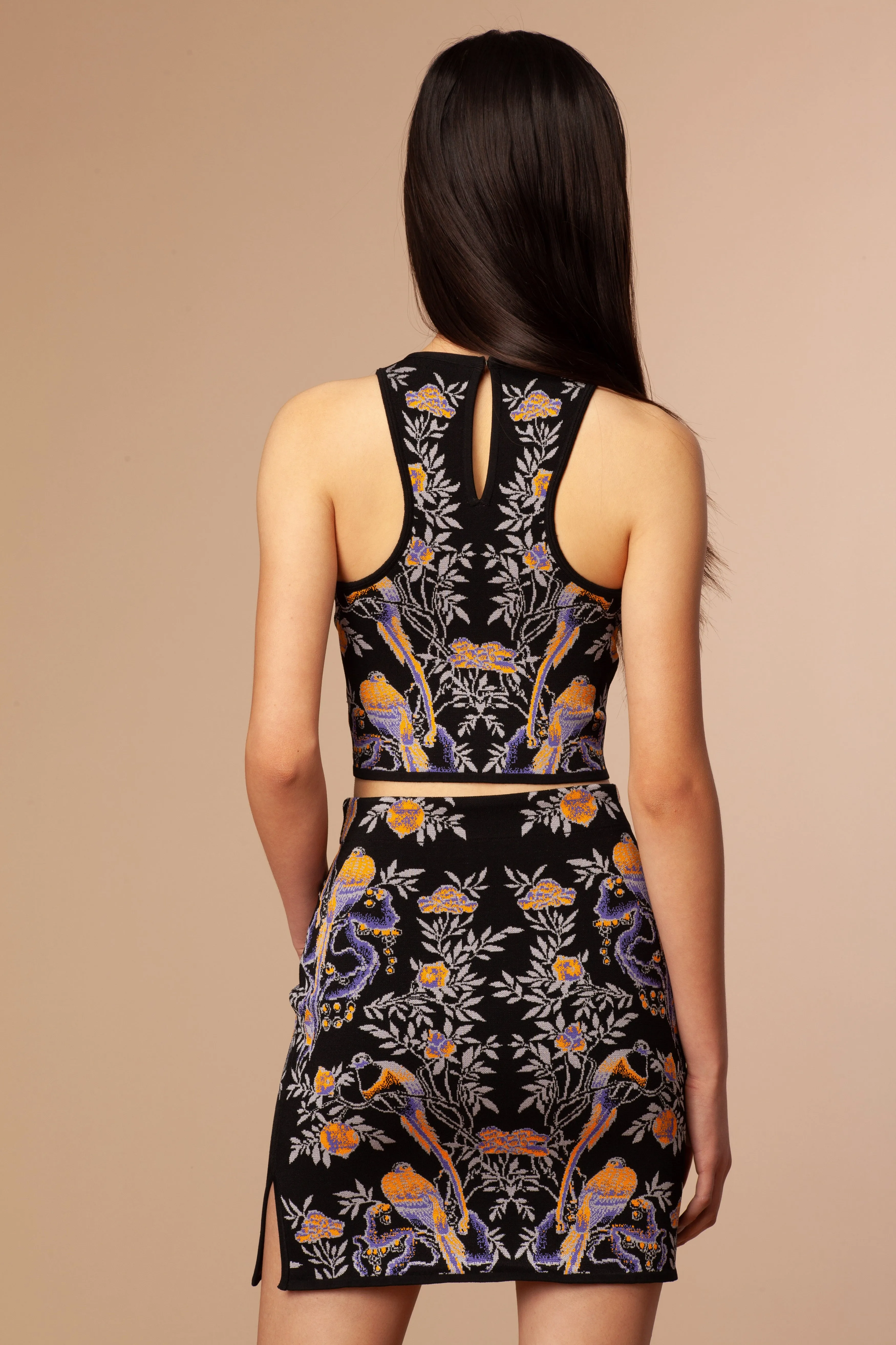 Alessia  Bird Jacquard Top in Black