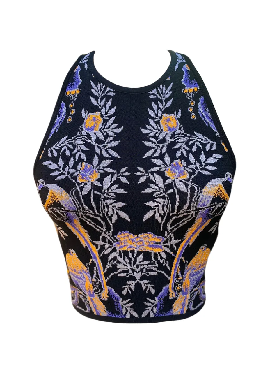 Alessia  Bird Jacquard Top in Black