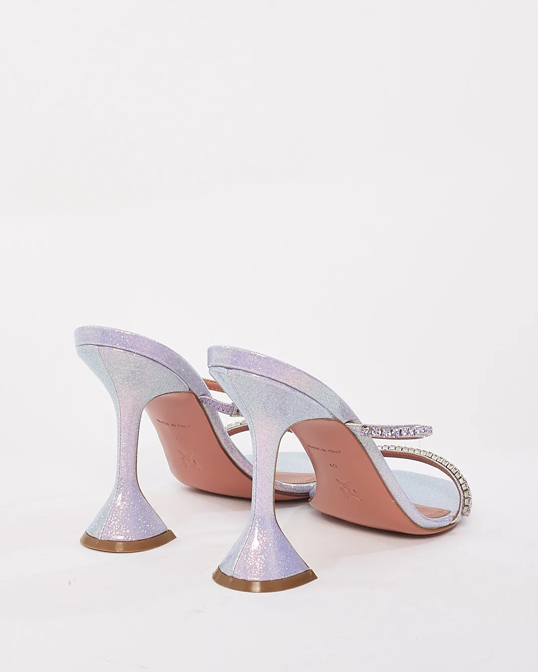 Amina Muaddi Lilac Iridescent Glitter & Rhinestone Gilda 95 MM Mule - 40