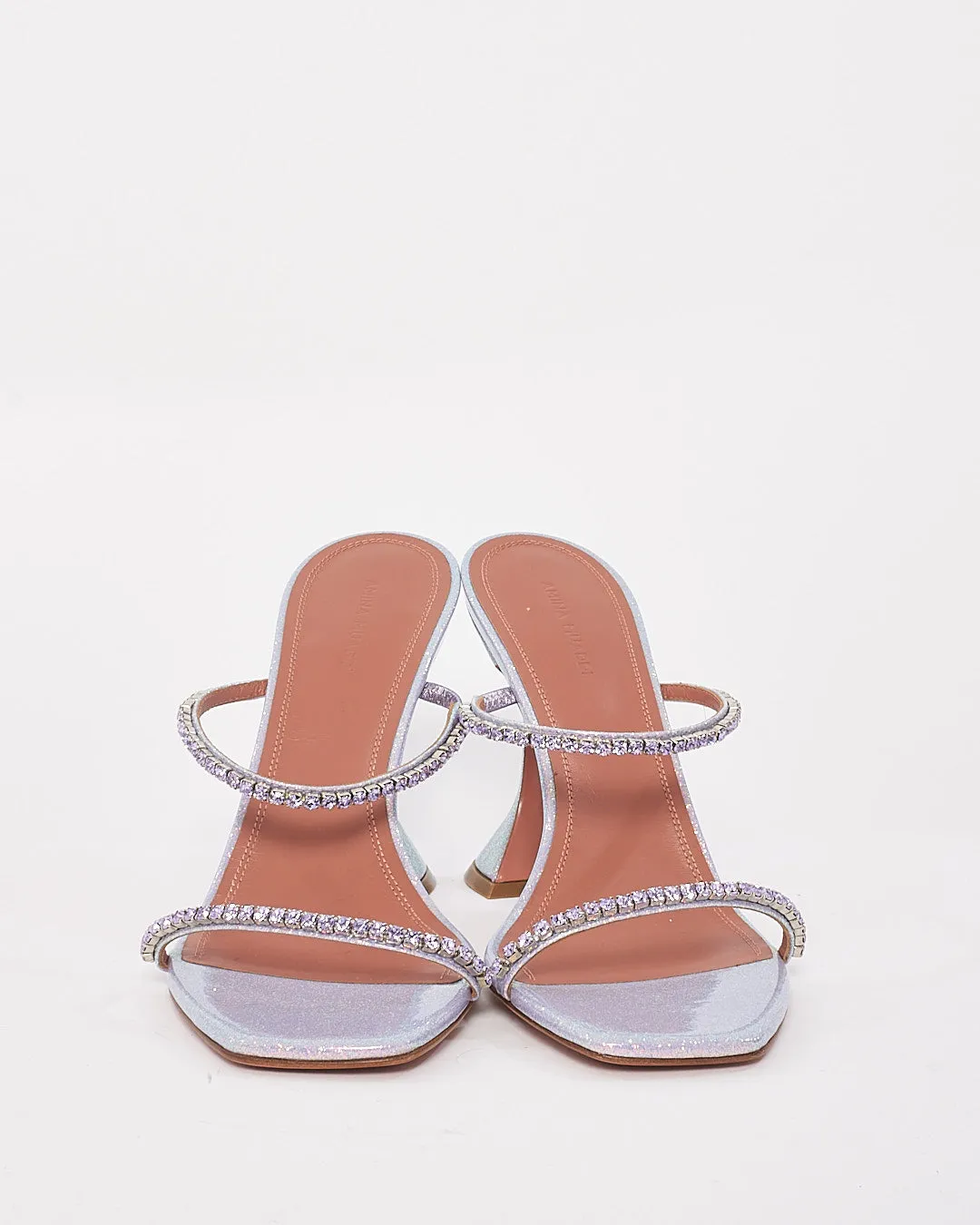 Amina Muaddi Lilac Iridescent Glitter & Rhinestone Gilda 95 MM Mule - 40