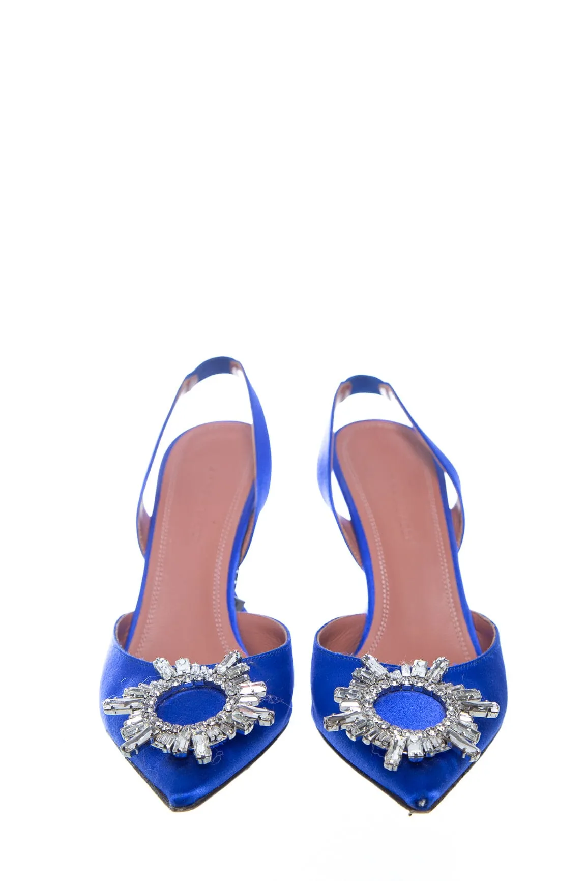 Amina Muaddi Royal Blue Satin and Rhinestone Heels SZ 37.5