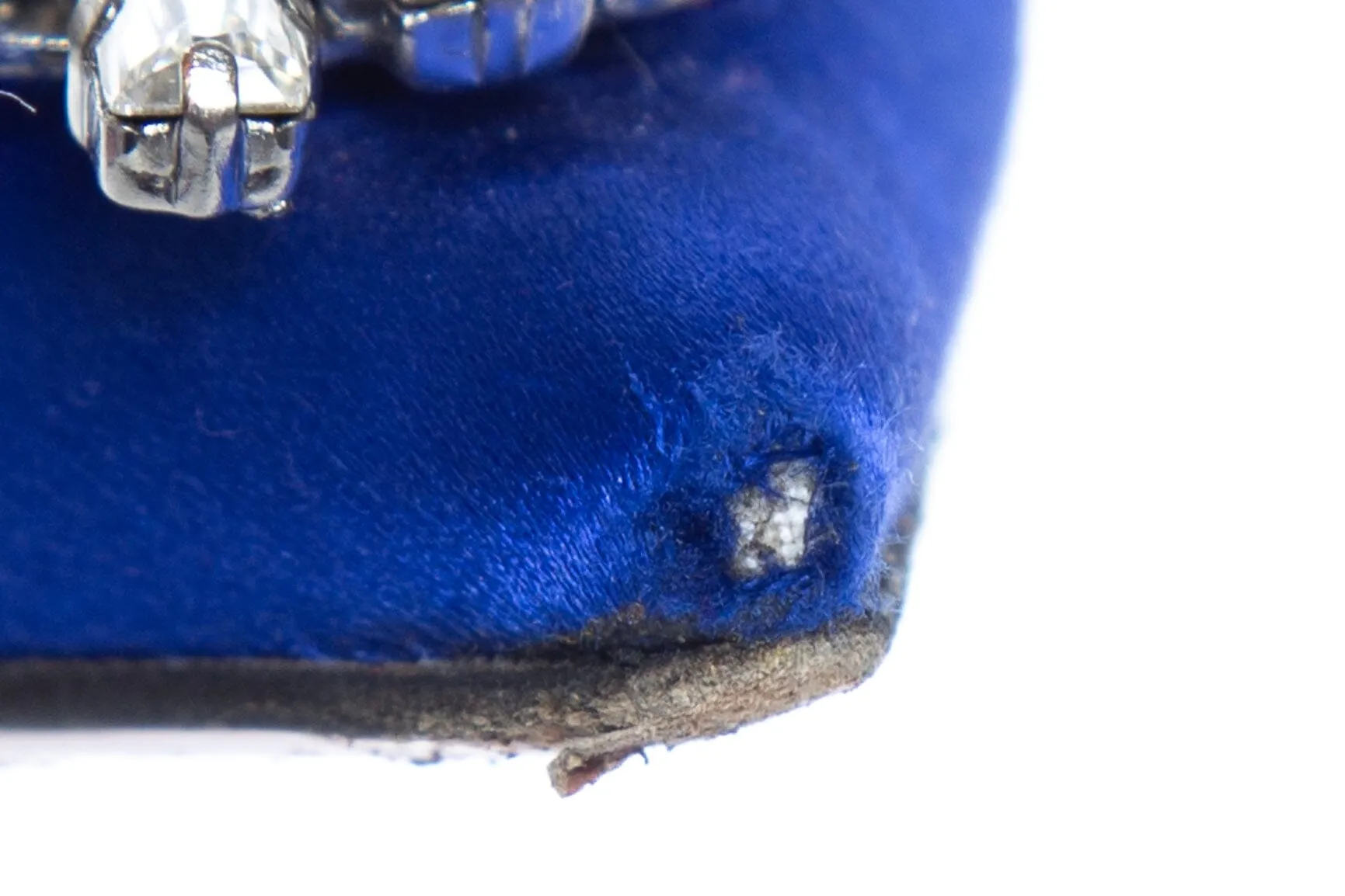 Amina Muaddi Royal Blue Satin and Rhinestone Heels SZ 37.5