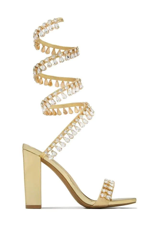 Ankle wrap rhinestone high heels