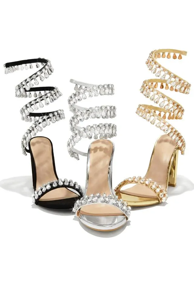 Ankle wrap rhinestone high heels