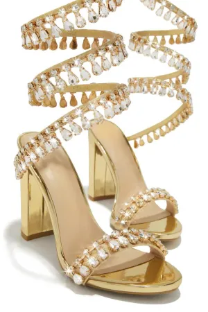 Ankle wrap rhinestone high heels