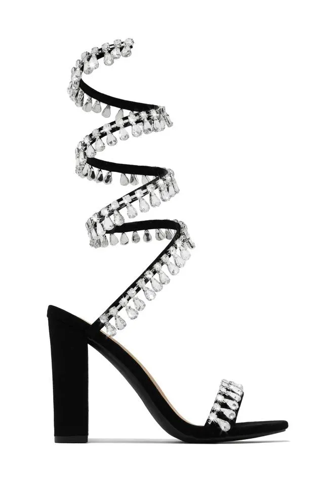 Ankle wrap rhinestone high heels