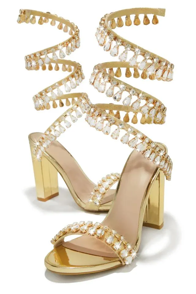 Ankle wrap rhinestone high heels